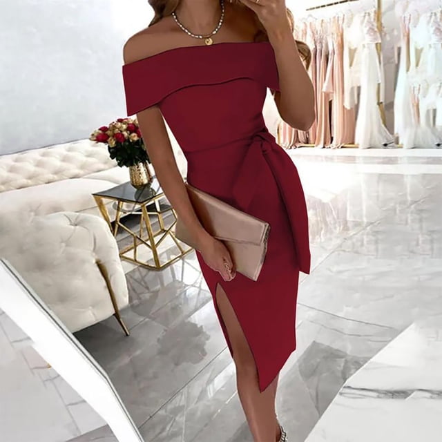 LOVZFMLL Robe d'Été pour Femme, Aguichant, Unie, à Bretelles, Fendue, Rouge, TG