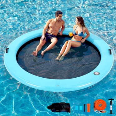 Danrelax 8FT Sunchill Round Inflatable Float Ring for Adults, Heavy Duty Hammock Pool Lounger with Pump, for Lake, Ocean & Pool
