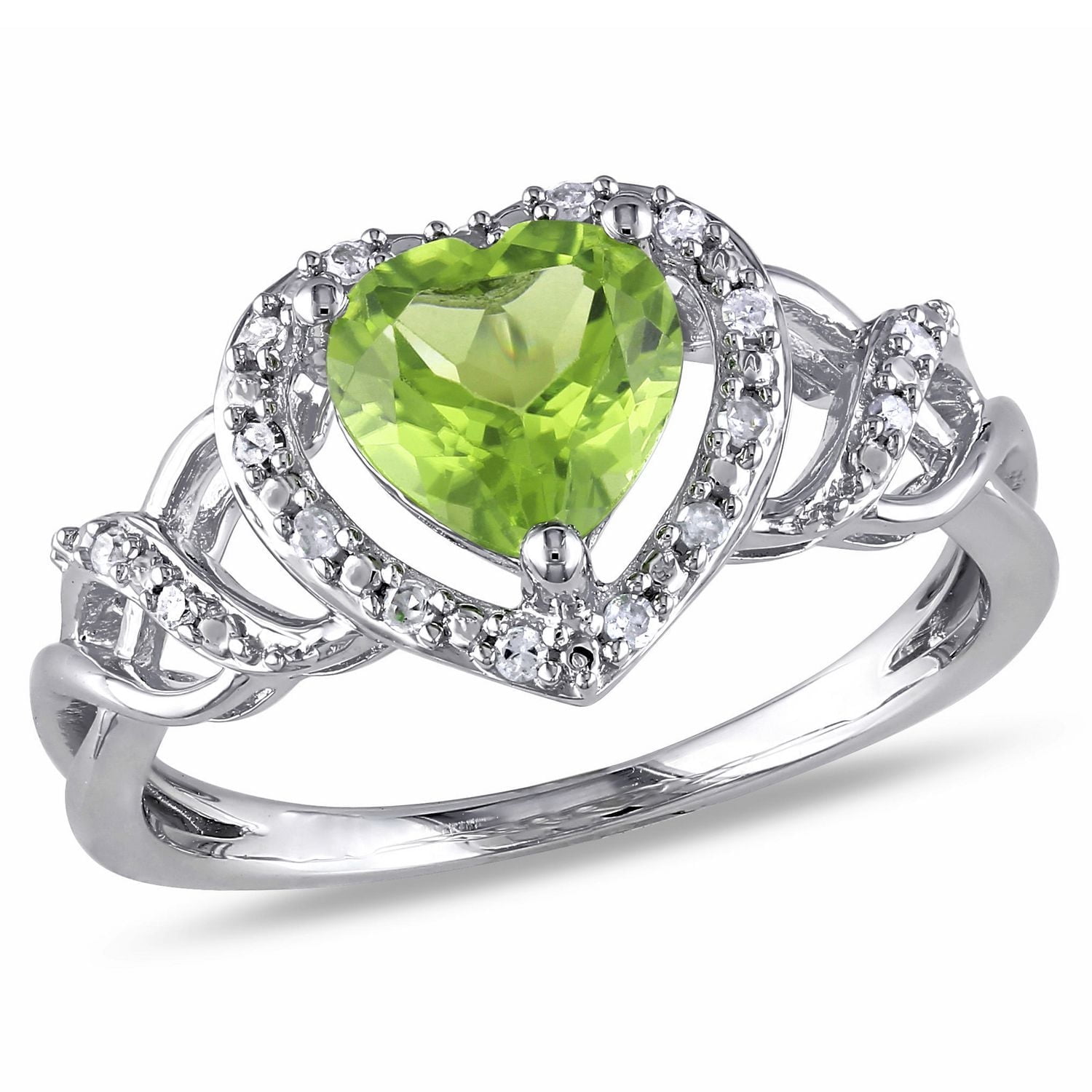 Bague Tangelo avec péridot de forme cœur 1-1/3 CT PBT et accents de diamants en argent sterling