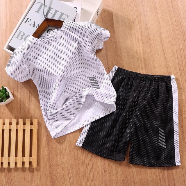 TopLLC Ensembles de Blouses et Chemises à Manches Courtes Col Rond Mode Garçon Décontracté Manches Courtes Hauts Col Rond Short Costume de Sport Ensemble Fille