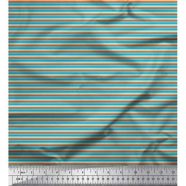 Soimoi Beige Rayon Fabric Horizontal Stripe Printed Fabric 1 Yard 42 Inch Wide