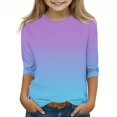 thumbnail image 2 of 2025 Filles T-Shirts Décontractés Manches 3/4 Col Rond Tops d'Été T-Shirts Unis Blouses d'Automne Pulls Tops Violet, 2 of 6