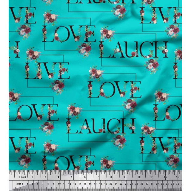 Soimoi Rayon Fabric Floral Love Text Print Sewing Fabric Yard 42 Inch Wide
