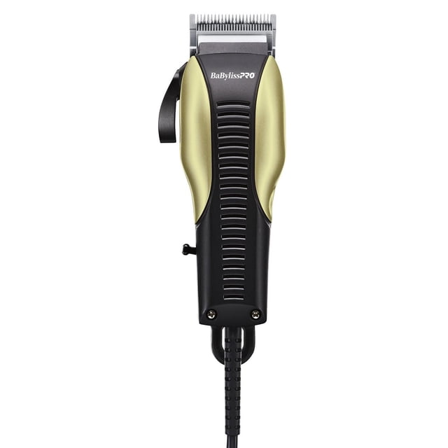 BaByliss PRO Barberology POWER FX Magnetic Motor Professional Clipper with black and gold ergonomic body, carbon stainless steel detachable fade blade, and 10-foot power cord, designed for precise hair cutting and fading.