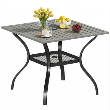 Outsunny Table de Salle à Manger d'Extérieur, Table de Patio Carrée avec Trou pour Parasol
