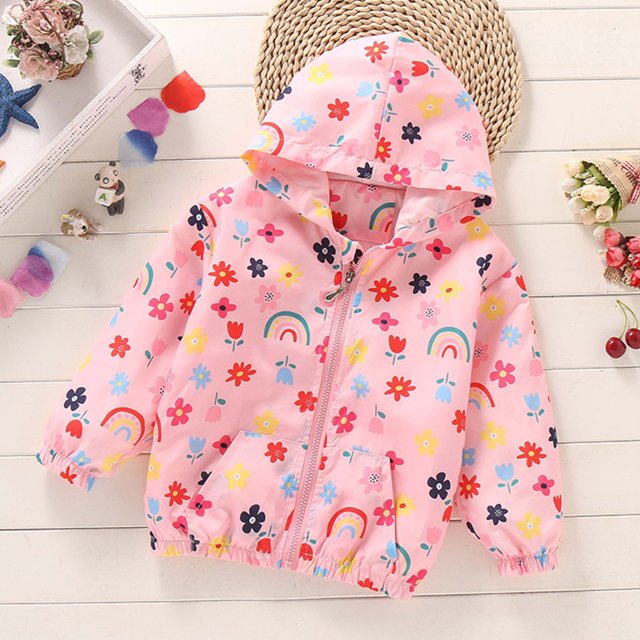 LOVZFMLL Vestes pour Filles Mode Manteau Décontracté pour Enfants Étanchéité Imprimé à Capuche Coquille Rigide Veste 8-9 Ans