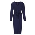 thumbnail image 4 of CEHVOM Robe Décontractée pour Femmes, Unie, Ample, à Ourlet Volanté, à Fermeture Éclair, à Manches Longues, à Col en V, en Solde, 4 of 5