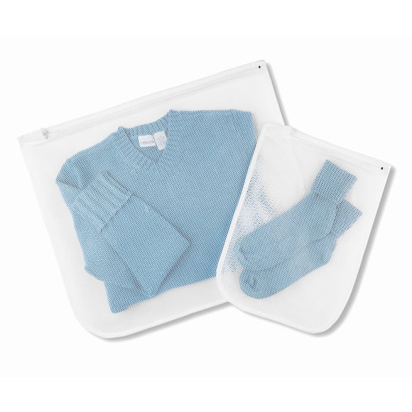 Whitmor Zippered Mesh Wash Bags - White (2 Piece Set)