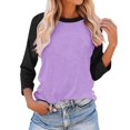 thumbnail image 2 of Plebaso Chemises à Manches 3/4 pour Femmes Col Rond Tops à Blocs de Couleur Décontractés Amples Blouses pour Femmes, 2 of 4