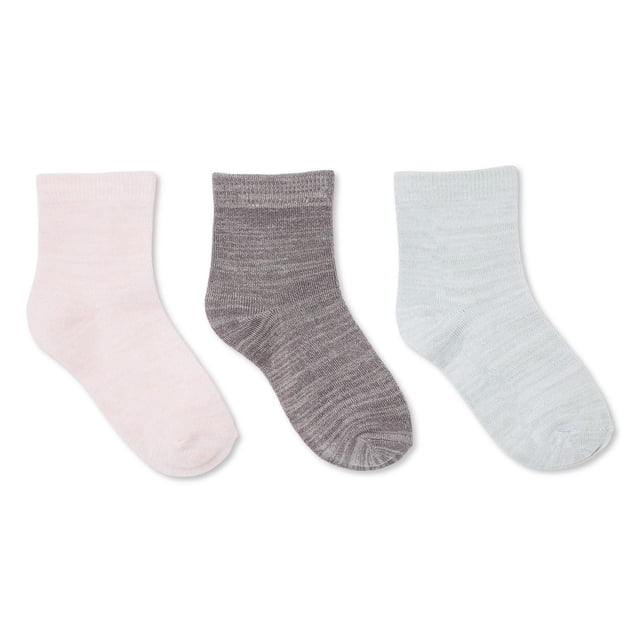 George Girls' Ankle Socks 3-Pack includes three pairs of ankle-length socks in pastel pink, gray, and light blue, each with ribbed cuffs for a secure fit, ideal for everyday casual and sporty wear.