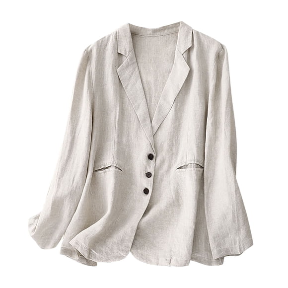 Yuyuzo Cotton Linen Blazers for Women Long Sleeve Lapel Collar Buttons Solid Color Suit Jackets