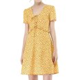 thumbnail image 2 of INSPIRE CHIC Robe Trapèze à Fleurs pour Femme, Col en V à Nouer, Manches Courtes, Volants, S Jaune, 2 of 7