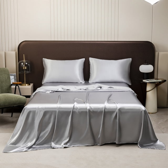 Danhjin Polyester Bed Sheets And Pillowcases Soft Solid Matte Satin Hotel Silk Bed Sheet Pillowcase Twin Size Comforter Set