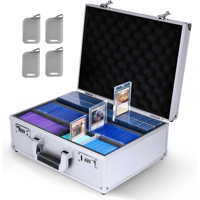 Trading Card Storage Box with Combination Lock, Toploader Storage Box for 3" X 4" 35pt Rigid Cards, Top Loader Storage Hard Case, Sports Card Case (Holds 600+ Toploaders, Black)