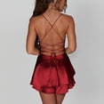thumbnail image 4 of AherBiu Satin Dress for Women Sleeveless Crossover Strap Hollow Back Ruffle Layered Party Mini Dress, 4 of 7
