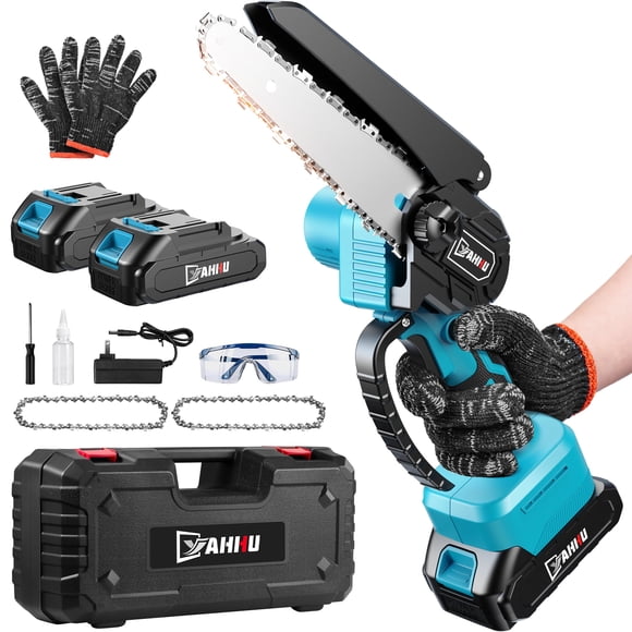 YAHHU Tronçonneuse Mini 6 Pouces, Ensemble de Tronçonneuse Électrique Portable Sans Fil, à Piles, Petites Tronçonneuses Portatives pour l'Élagage des Branches d'Arbre
