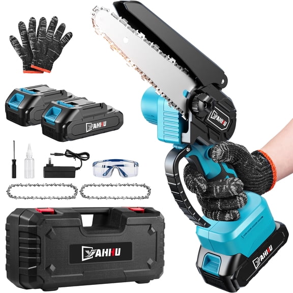 YAHHU Tronçonneuse Mini 6 Pouces, Ensemble de Tronçonneuse Électrique Portable Sans Fil, à Piles, Petites Tronçonneuses Portatives pour l'Élagage des Branches d'Arbre