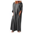 thumbnail image 1 of Robe Décontractée Ample pour Femme en Coton et Lin à Manches Longues, Robe Maxi Bohème Unie Fendue, Longue Robe de Détente d'Été et d'Automne avec Poches, 1 of 7