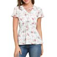thumbnail image 1 of INSPIRE CHIC Haut Péplum pour Femme à Imprimé Floral, Manches Courtes, Taille Haute, Col à Nouer, 1 of 6