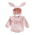 thumbnail image 1 of MIASHUI Baby Girl Easter Outfit Clothes Long Sleeve Romper with Cute Rabbit Ear Hat,Pink,3-6 Months, 1 of 8