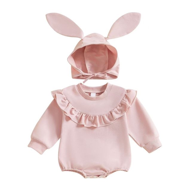 MIASHUI Baby Girl Easter Outfit Clothes Long Sleeve Romper with Cute Rabbit Ear Hat,Pink,3-6 Months