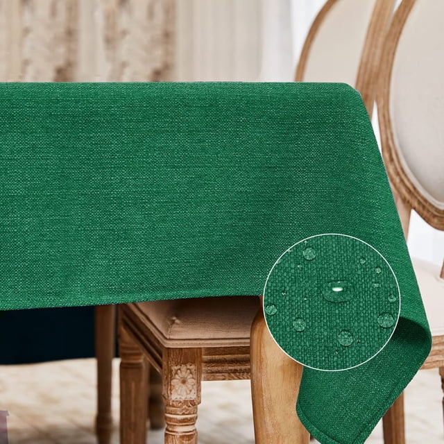 BALCONY & FALCON Rectangle Tablecloth Water Resistant Faux Linen for Easter Spring Gardening Outdoor Dining 55 x 71 Emerald Green