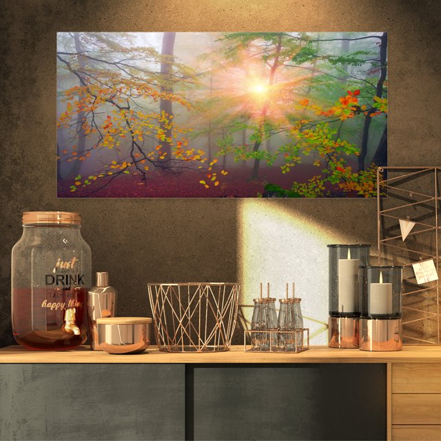 Matin dans une Forêt Verte Brumeuse - Impression d'Art Photo de Paysage sur Toile