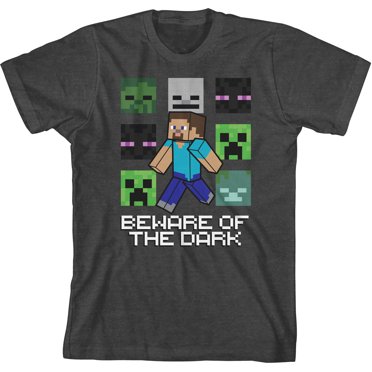 Minecraft Beware of the Dark Youth Charcoal Heather Graphic Tee - M