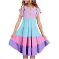 thumbnail image 1 of Besolor Toddler Baby Girls Summer Midi Dress Crewneck Ruffle Sleeve Color Block Tiered A-Line Flowy Beach Party Dress, 1 of 5