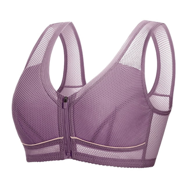 Women's Zip Front High Impact Wireless Racerback High Support Zipper in Front Sports Bra for Workout Running by Ctreela, displayed in lavender with breathable mesh fabric and a secure front zipper closure. Ideal for high-impact activities, it offers wireless comfort, racerback support, and lightweight breathability.