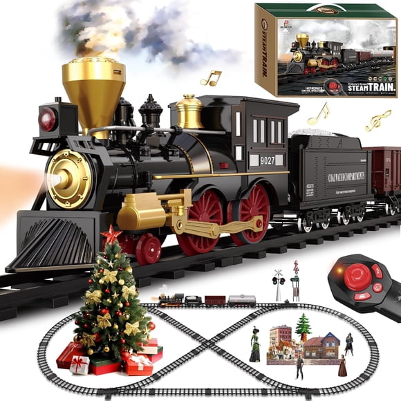 Ensemble de Train pour Enfants, Jouets de Train Télécommandés avec Locomotive à Vapeur, Voiture-Citerne de Carburant et Rails de Luxe, Trains Électriques avec Fumée, Sons et Lumières Réalistes, Cadeau de Noël Ou d'Anniversaire pour Garçons et Filles 3 4 5 6 7+