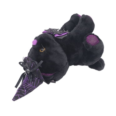 Cat Doll, Stuffed Animal Doll Decor Cute Fine Workmanship with Hat for Home Black Cat and Purplish Black Hat