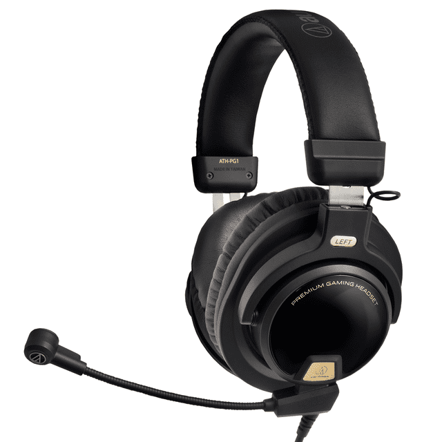 Audio-Technica ATH-PG1 Casque de Jeu Haut de Gamme avec design Noir et Or, Serre-Tête Rembourré Ajustable et Grands Bonnets d'Oreille pour un Confort Accru. Doté d'Un microphone à Perche flexible et de Haut-Parleurs de 44 mm Offrant un Son Immersif Réglé pour les Environnements de Jeu. Idéal pour le Jeu sur PC, avec une Réponse en Fréquence de 20–20 000 Hz, une Impédance de 38 ohms et une isolation du Bruit pour un Jeu Ciblé.