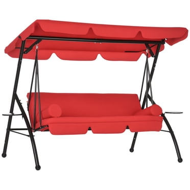 Outsunny 3-Seat Outdoor Swing, Converting Flat Bed with Adjustable Shade