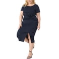 thumbnail image 4 of GRACE & GRANDEUR Robe Grande Taille pour Femmes Nœud Col Rond Manches Courtes Fente Latérale Robe Bleu Marine 2X, 4 of 5