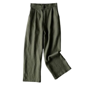 Cameland Women Summer Cotton And Linen Trousers Elastic Waist Casual Straight Cropped Pants with Pockets