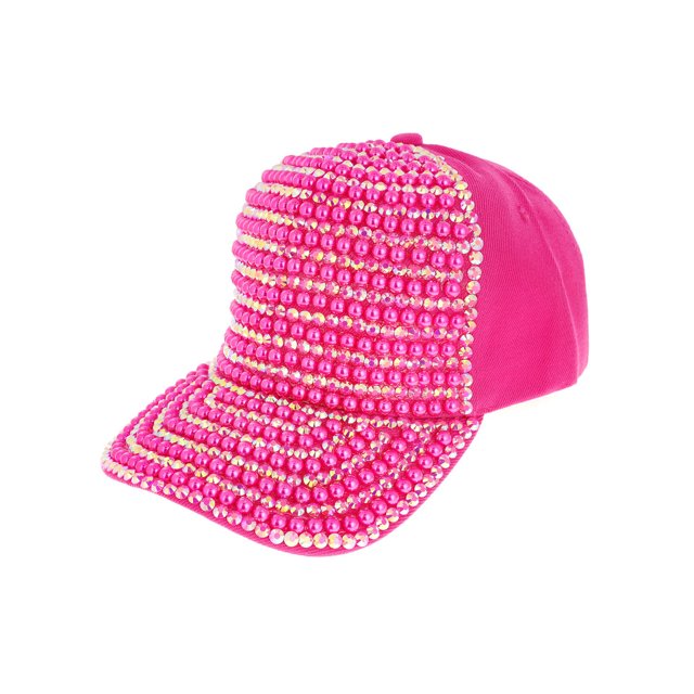 Top Headwear Pearl Rhinestone Bling Baseball Cap - Fuchsia