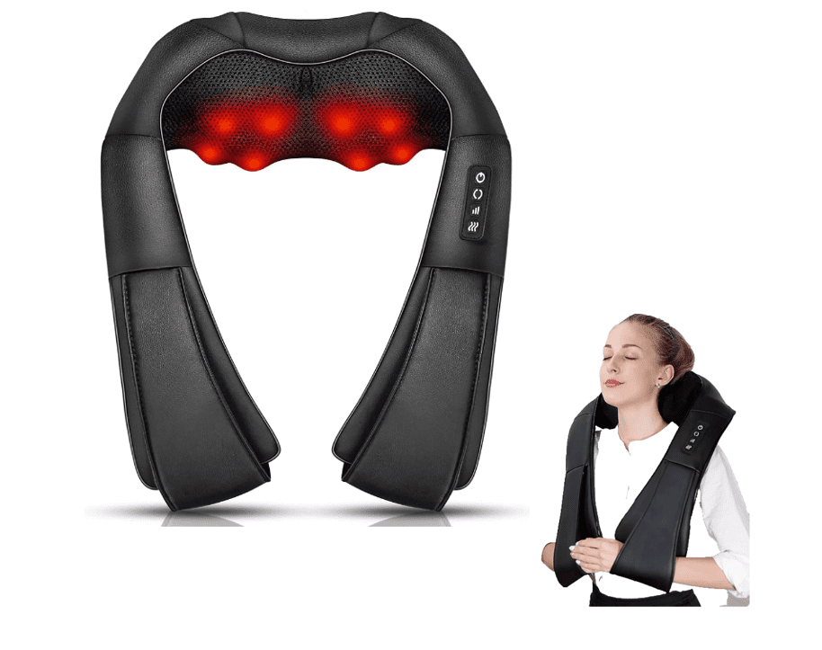 Shiatsu Neck and Shoulder Massager with Heat 16-Nodes 4D Deep Tissue Kneading Massager Massage Pillow Gifts for Men Women Family & Friends – BLACK