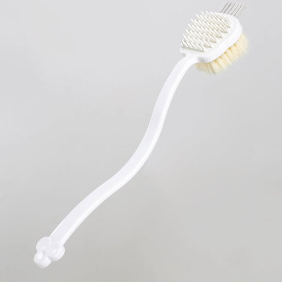Wuztai Brosse de Douche Multifonction Double Face, Brosse Dorsale à Long Manche avec Poils Souples, Brosse Corporelle Trois en un pour Exfolier, Masser et Laver les Cheveux