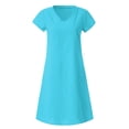 thumbnail image 4 of EQWLJWE Robes d'Été pour Femmes Mode Femmes Ample Col en V Été Uni Manches Courtes Coton Robe Ligne A Robes pour Femmes Grande Taille, 4 of 5