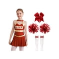 thumbnail image 1 of Runhomal Costume de Pom-Pom Girl pour Filles Enfants Halloween Carnaval Uniforme de Cheerleading Robe de Danse Sans Manches avec Pompons A Rouge 14, 1 of 7