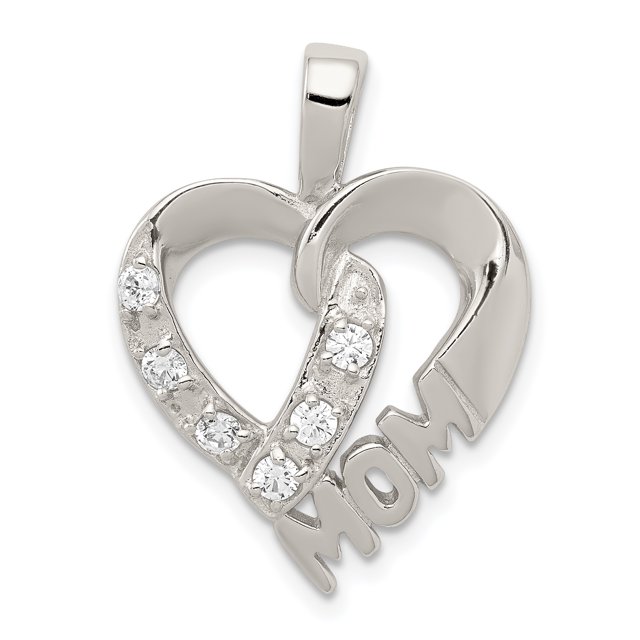 Pendentif en Argent 925 Zircon Cubique en Forme de Coeur de Maman
