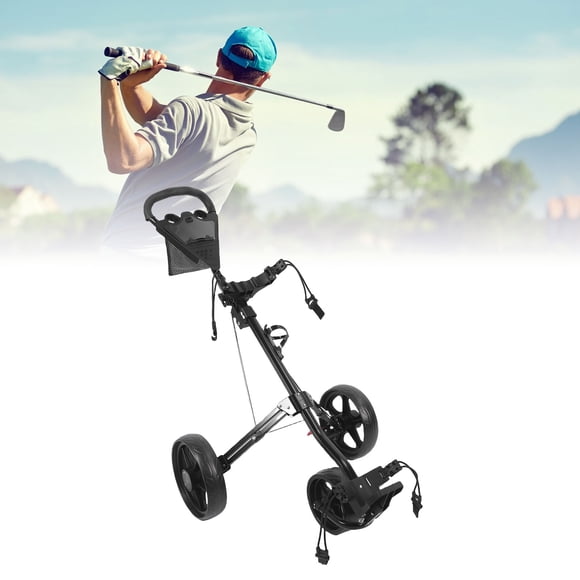 Sports Push Cart, Foot Brake Aluminum Alloy Plastic 3 Wheel Push Cart Secure for Water Cup