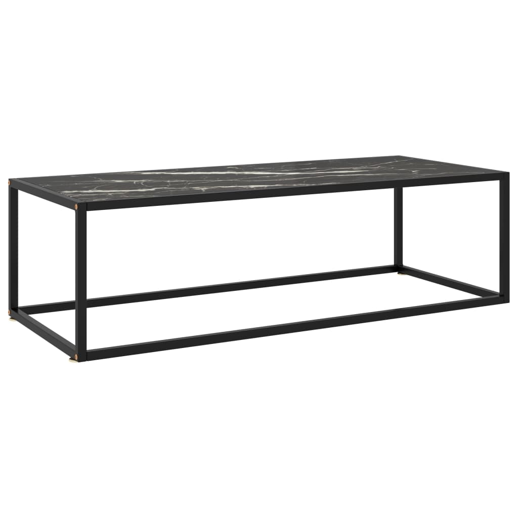 vidaXL Table Basse Noire avec Verre Effet Marbre Noir 120x50x35 cm