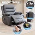 thumbnail image 4 of Bingirl Swivel Rocker Recliner Chair with Massage and Heat, 360° Oversized Recliner Single Sofa Seat,Lazy Boy Reclining Sofa with Side Pockets, Front Pockets and Cup Holder, 4 of 7