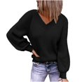 thumbnail image 1 of Fall Sweaters for Women V Neck Long Sleeve Solid Color Ribbed Pullover Sweaters Casual Loose Comfy Shirts Tunic Tops, 1 of 5