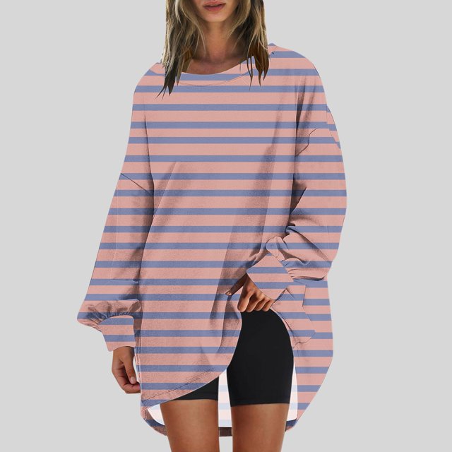 RXIRUCGD Chandail en Molleton Oversize à Col Rond pour Femmes Imprimé Manches Longues Tunique, Rose, Taille : m