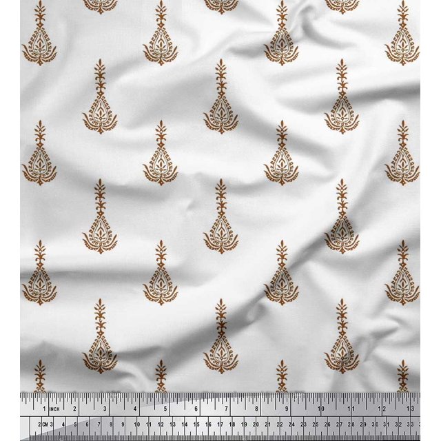 Soimoi Silk Fabric Leaves & Floral Block Decor Fabric Printed Yard 42 Inch Wide