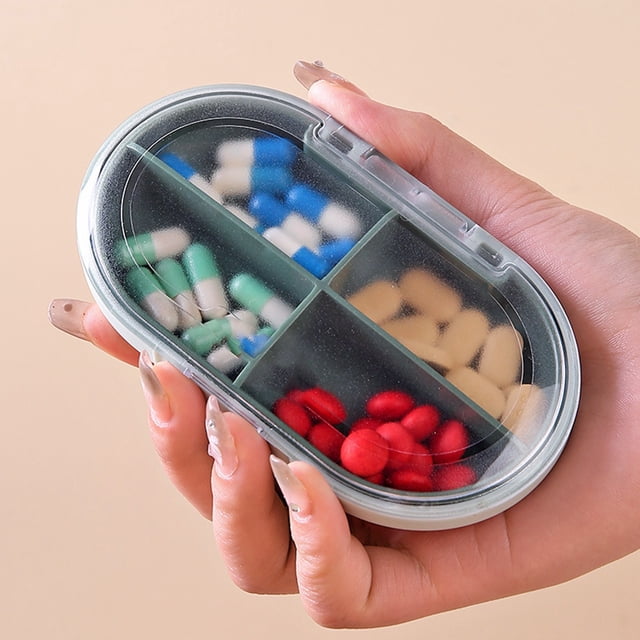 weibbin Mini Pilulier - Étui à Médicaments de Voyage à 4 Compartiments, Vert