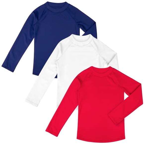 BIG ELEPHANT 3 Pack Kids Rash Guard Swim Shirt UPF 65+ Long Sleeve Rashguard Swimwear Surf Tops Sun Protection for Boys Girls